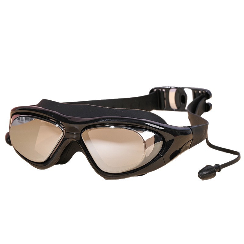 Lentes de natación de marco grande para adulto con tapones integrados de PC antivaho para buceo