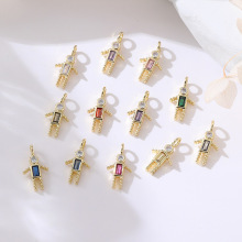 超可爱锆石吊坠小孩长方形拼接情侣单坠diy项链饰品配件材料批发