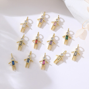 Super Cute Zircon Pendant Kids Rectangular Splicing Couple Single Pendant DIY Necklace Jewelry Accessories Material Wholesale