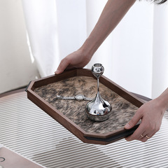 軽くて豪華な胡桃の木の馬の毛の皮革のトレーins風の家庭の見本の間の客間のテレビの箱の装飾の置物のトレー