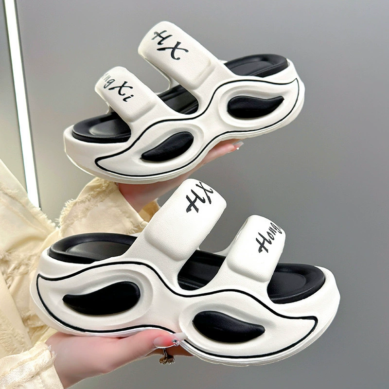 2025 новые тапочки женская летняя мода цветовая двойная полоска в помещении домашний противоскользящий толстый подошв увеличенный кекс холодные тапочки