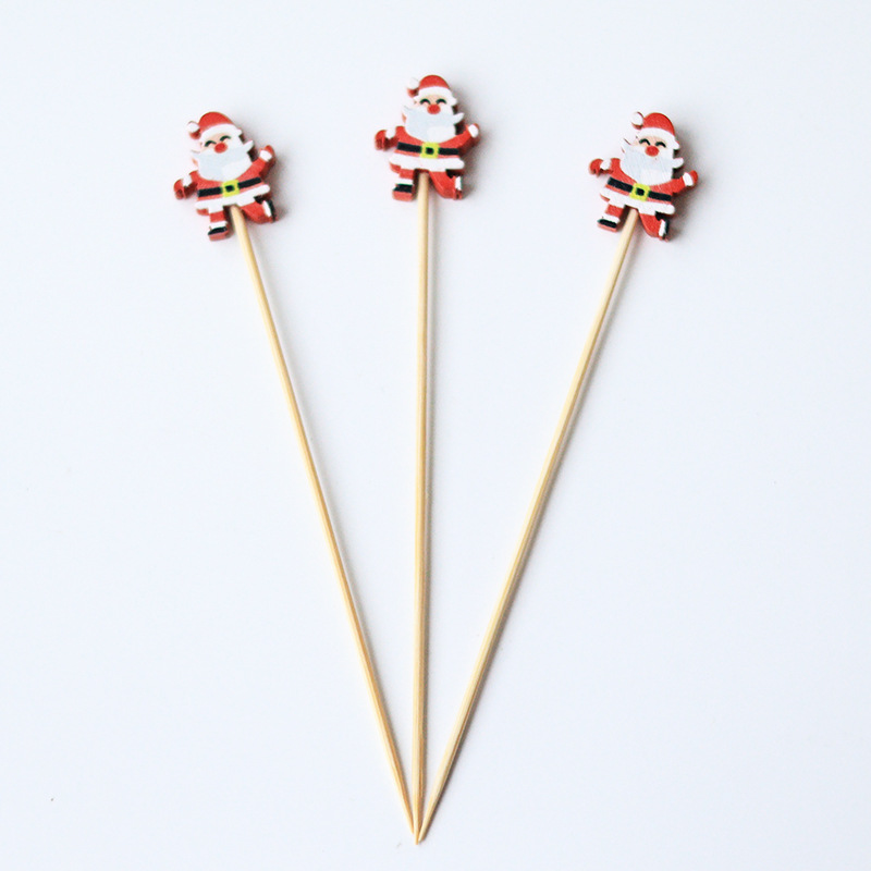 Palo de fruta de Navidad 100 unids/pack palo de bambú desechable Santa Claus fruta tenedor Pino alzo palo de fruta