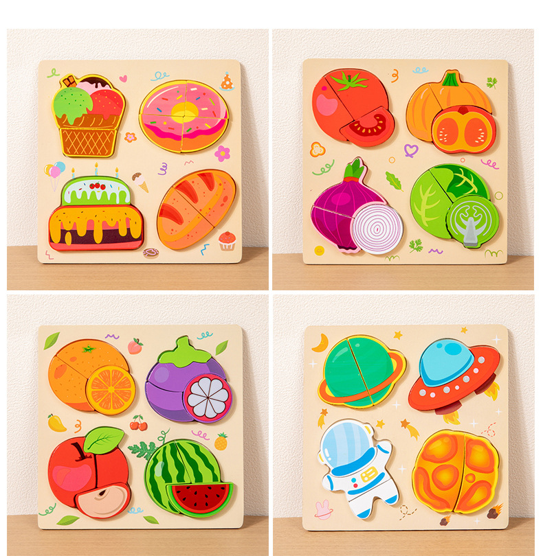 Children's Educational Puzzle Toy 3D Wooden Handle Board Age 3+ Montessori Teaching Aid Kindergarten Gift Early Learning Cross-border