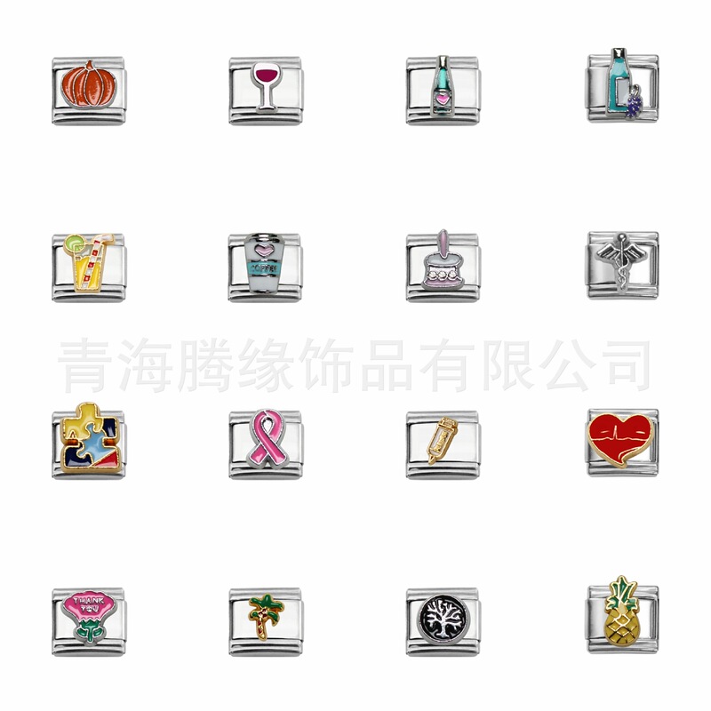 European and American Animation Italian Module Bracelet Stainless Steel Welded Gold-Plated Oil Dripping Cartoon DIY Elastic Stitching Bracelet