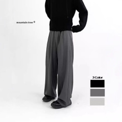 無地ブラックドレープルーズストレートカジュアルパンツメンズワイドレッグ万能フロアレングスパンツルーズパンツ