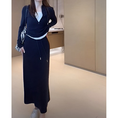 设计感假两件连帽上衣高腰半身裙套装2025春秋新款时尚休闲两件套