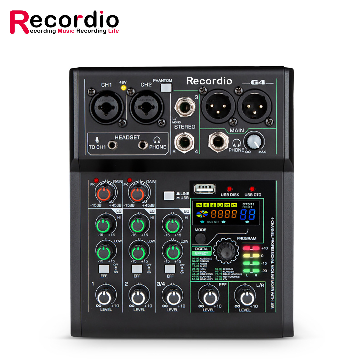 GAX-G4 迷你4路声卡调音台蓝牙USB抖音手机电脑录音otg卡拉OK调音