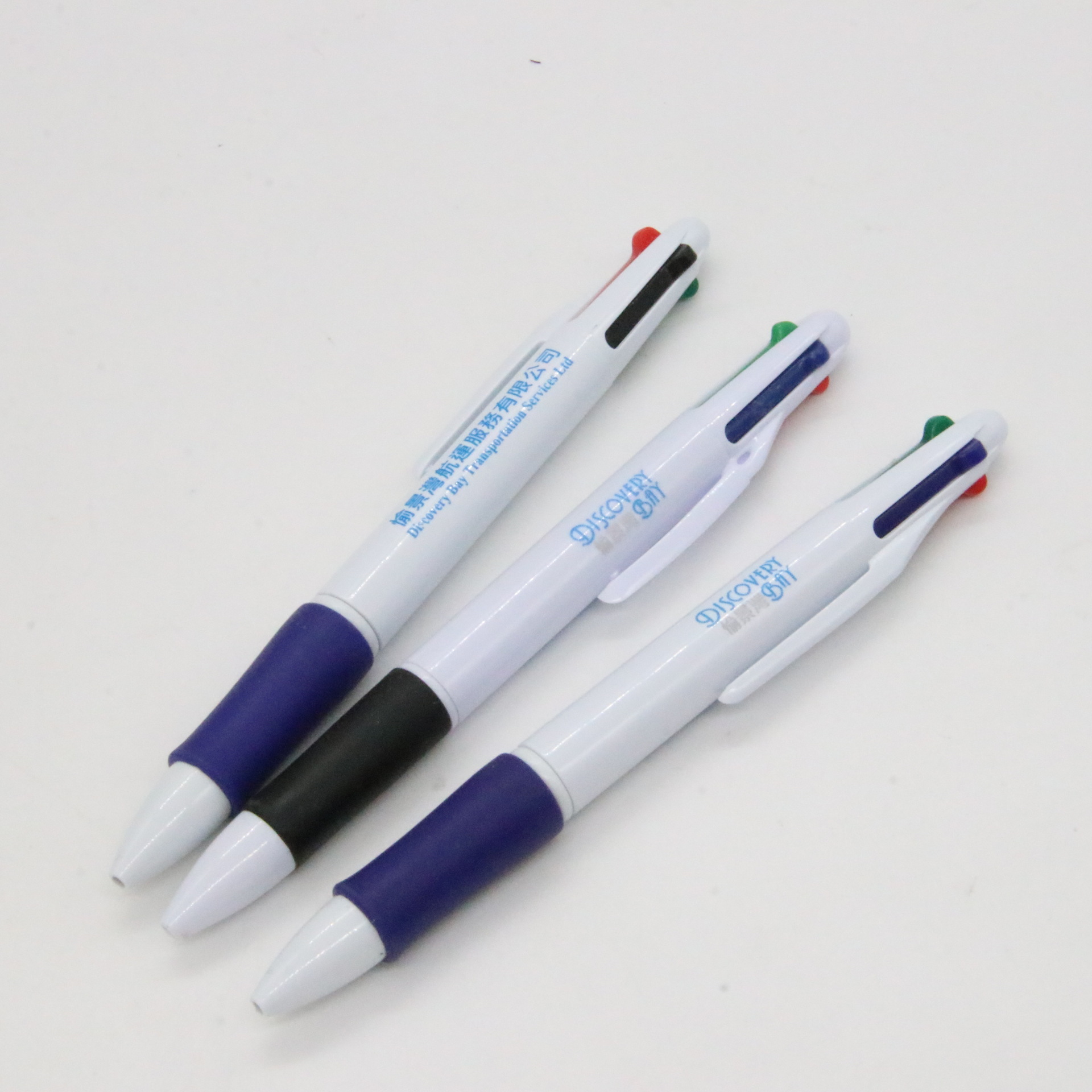 Presione el logotipo imprimible de la pluma multicolor que escribe la pluma lisa del bolígrafo de la publicidad