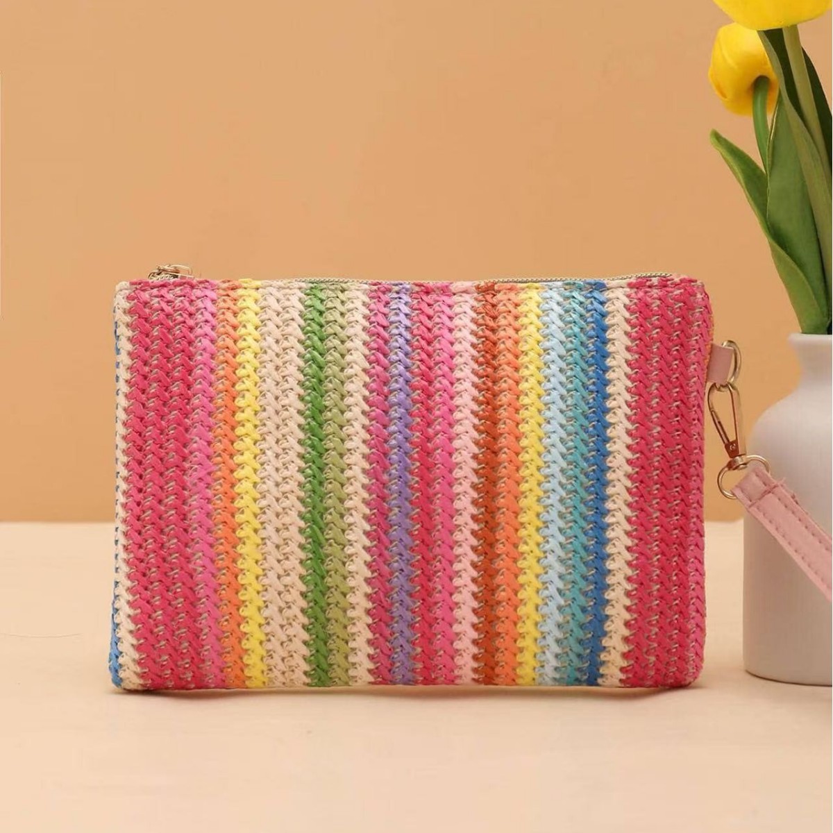 Bolsas de trenzado arco iris de moda transfronteriza para mujeres 2025 nuevo bolso de mano bolso de cambio pequeño bolso fresco bolso de mujer