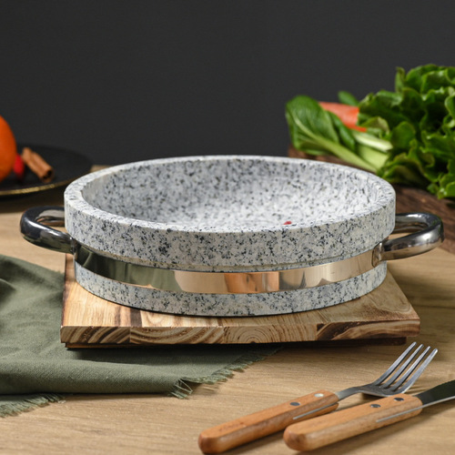 Natural stone pot, stone pot, stone bowl, stone plate, stone board cuisine, mixed rice, grilled meat, hot pot, shallow baking tray, thick stone board pot