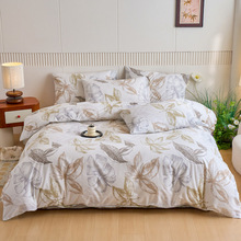 全棉色织水洗棉磨毛四件套纯棉加厚床品单双人纯色简约被套床单笠