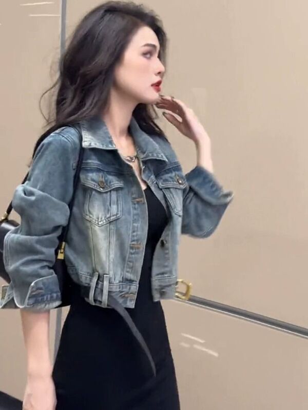 Short Washed Denim Coat Women's Spring and Autumn 2024 New Arrival Loose Long-Sleeved Casual All-Match Jacket Top for Small Men Short Washed Denim Coat Women's Spring and Autumn 2024 New Arrival Loose Long-Sleeved Casual All-Match Jacket Top for Small Men