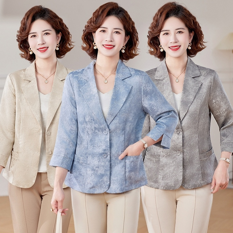 Mom's Autumn Three-Quarter Sleeve Blazer, New Style for Middle-Aged and Elderly Women, Spring and Autumn Elegant and Stylish Suit Jacket