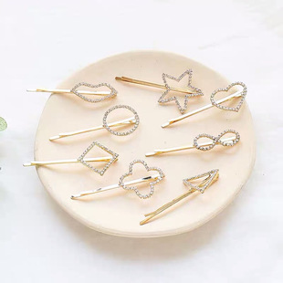 Korean Version of Ins Rhinestone Hairpin One-Word Hair Claw Chain Popular Geometric Edge Clip Little Princess Hair Accessories