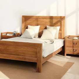 老榆木中式床纯实木双单人床卧室民宿原木床老榆木床