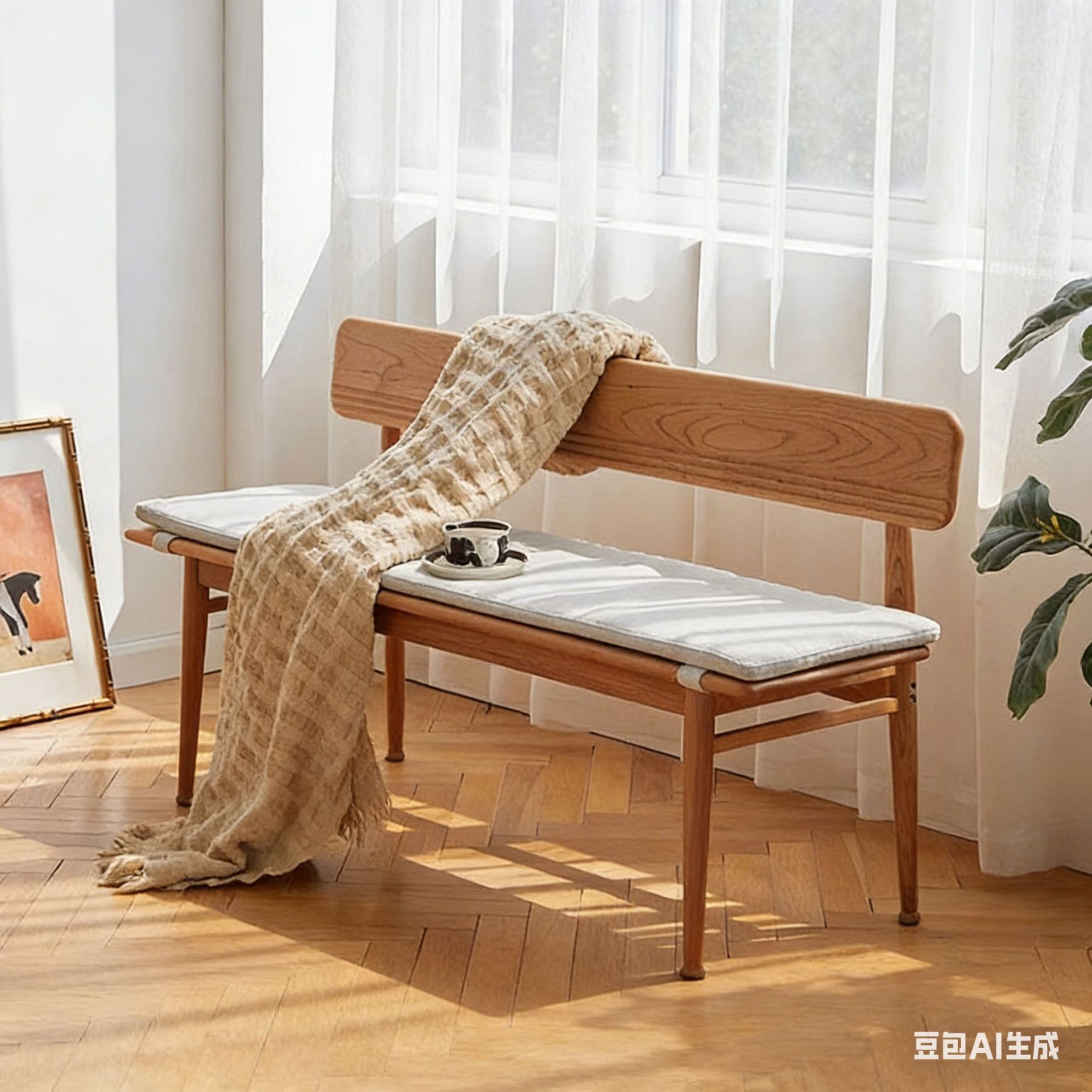 Zeyang solid wood bench dining chair Nordic cherry wood solid wood chair bench with backrest long stool chair shoe changing stool