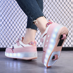 Spring new double wheel heloo shoes with lights heloo shoes roller skates wheel shoes