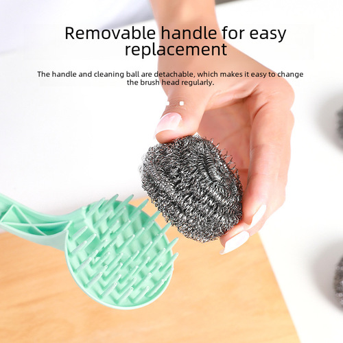 Stainless steel cleaning ball comes with handle 20 steel ball set handle kitchen brush pot large steel ball brush