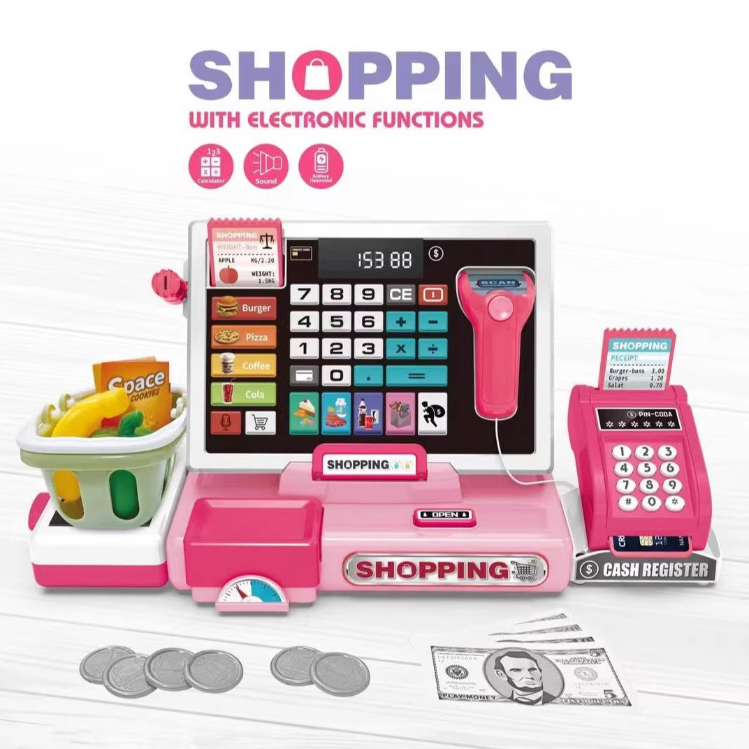 Supermercado infantil transfronterizo caja registradora de compras venta de frutas y verduras computadora POS tarjeta deslizante caja registradora juguetes caseros