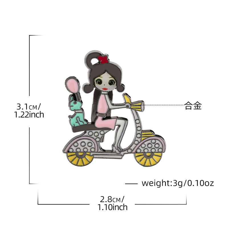 欧美创意美少女骑车卡通胸针个性可爱女孩时尚别针衣领配饰胸花|undefined