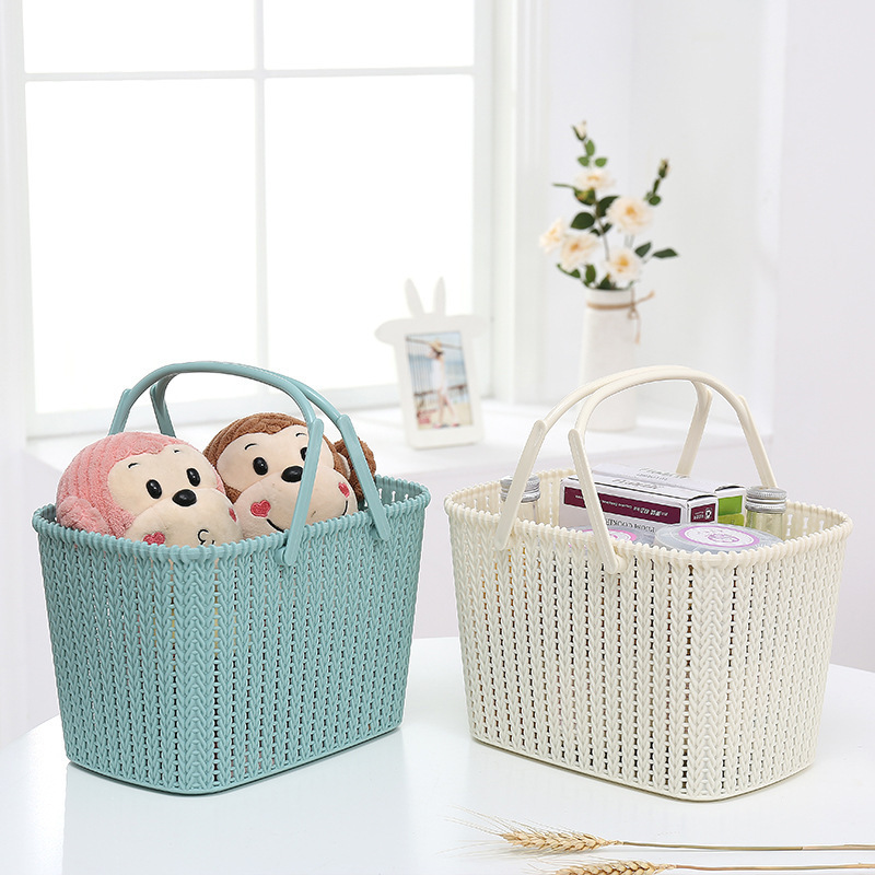 Imitation rattan woven plastic portable storage basket for bathing and bathing portable basket for fruit woven storage basket for wholesale