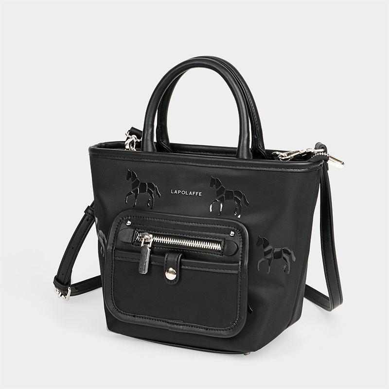 Mujeres bolso de nylon neutro impresión negro impermeable bolso de balde LP7203#