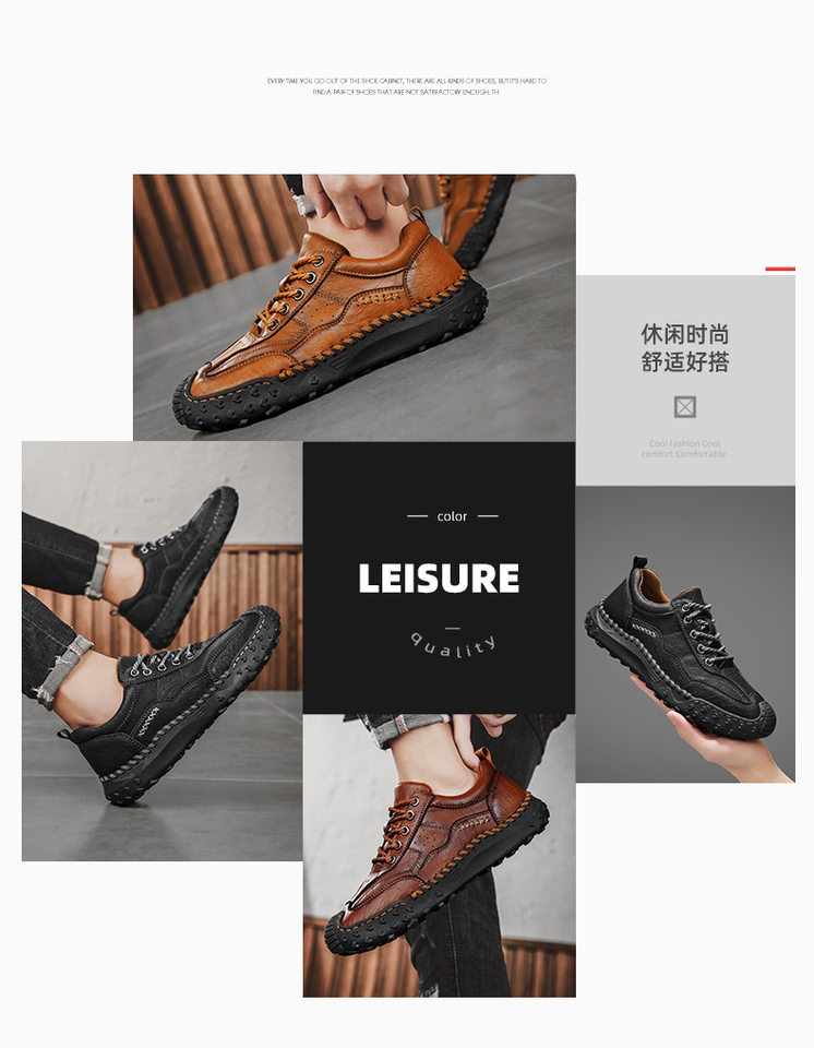 Giày lười nam da đế bằng khâu tay hở, giày slip-on cổ thấp ngoài trời cỡ lớn — 9893 nâu nhạt, 9893 nâu sẫm, 9893 đen chi tiết 2