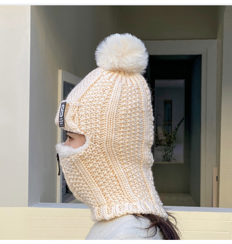 New Winter Knitted Korean Edition Plush Pullover Ear Protection Women's Cycling Woolen Zipper Neck Warm Hat_voghion.com