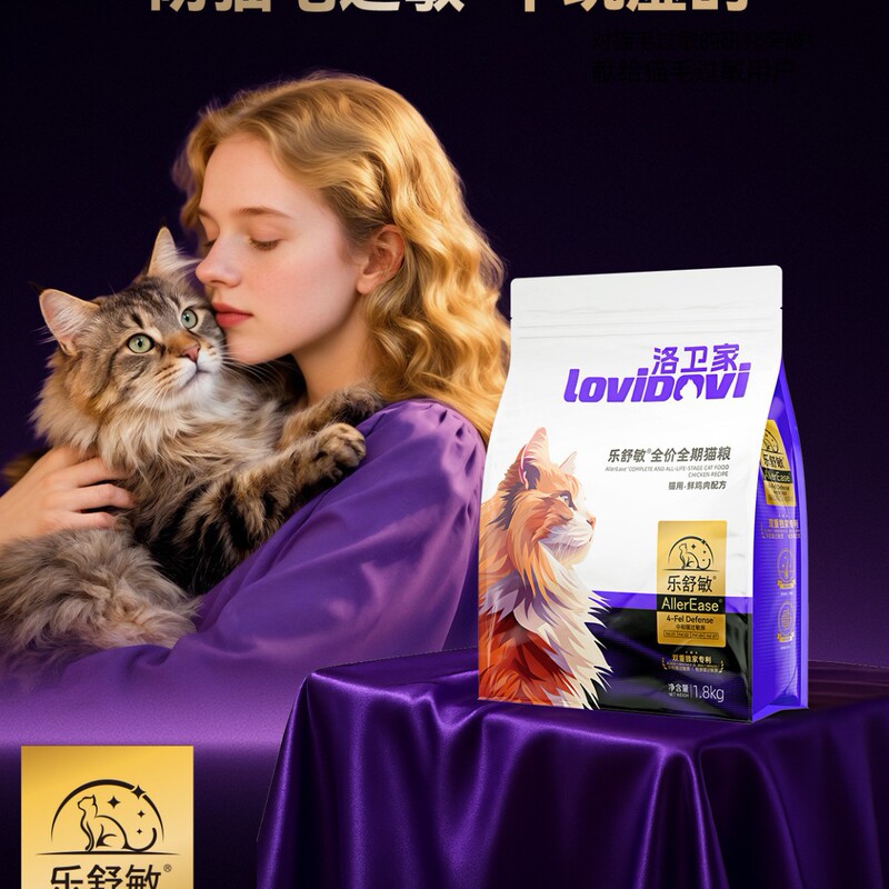 Lovidovi Luowejia Four-Effect Anti-Allergic 3kg Large Packaging Cat Food Anti-Allergic Anti-Cat Hair Allergy Reduces Cats