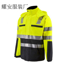 跨境热销反光安全连帽衫保暖夹克户外交通工作服定制logo