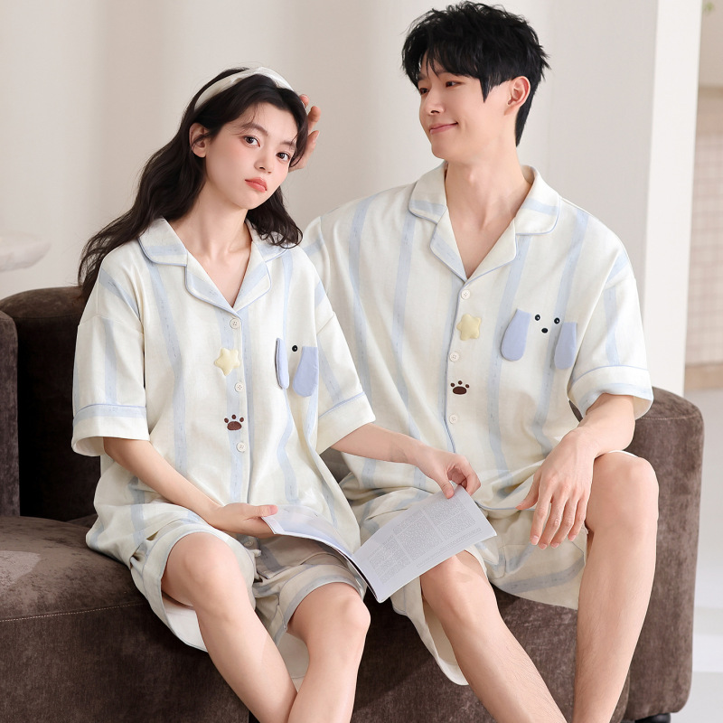 2026 Summer Couple Pajamas Women's 100% Cotton Cardigan Shorts Set Sweet Cartoon Style Can Be Worn Outside Home Clothes 2026 Summer Couple Pajamas Women's 100% Cotton Cardigan Shorts Set Sweet Cartoon Style Can Be Worn Outside Home Clothes
