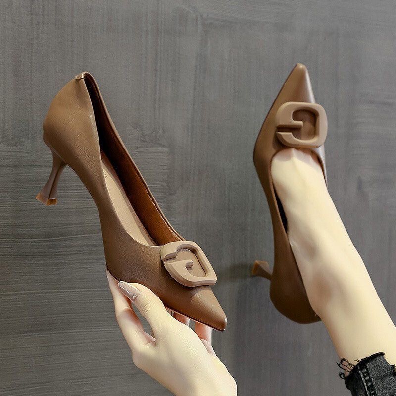 Spring and Autumn Versatile Stiletto High Heels Shallow Mouth Hong Kong French High Heels Women's Summer Pointed Toe Brown Soft Leather Professional Spring and Autumn Versatile Stiletto High Heels Shallow Mouth Hong Kong French High Heels Women's Summer Pointed Toe Brown Soft Leather Professional