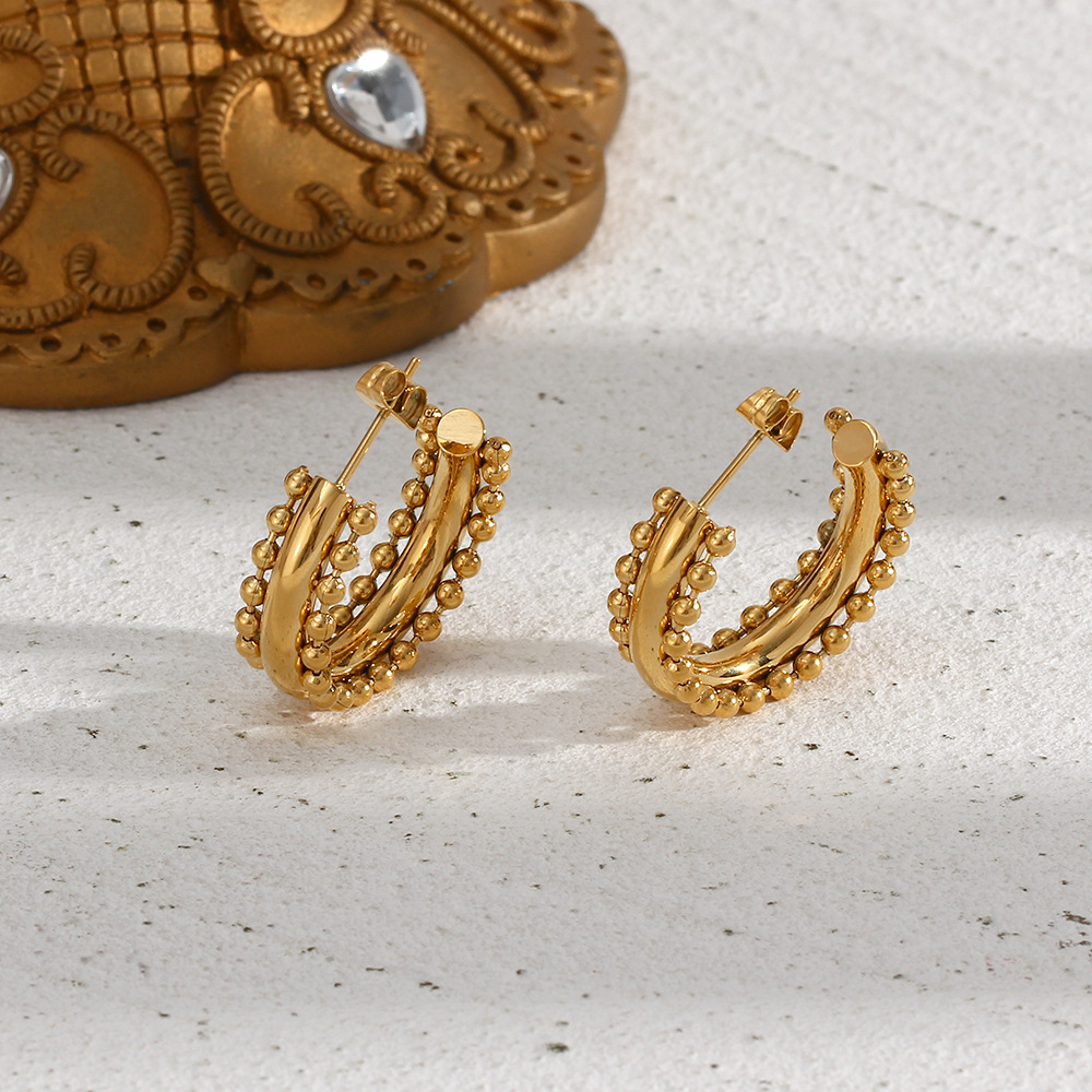 PVD Coated Gold Plating Process 304 Stainless Steel Ear Needle Material PVD Coated Real Gold Plated 18K Gold Geometric 304 Stainless Steel Retro Waterproof Non Tarnish Hoop Earrings