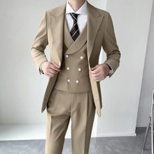 韩版修身绅士男士纯色西服三件套新郎伴郎西装套装上班时尚发型师