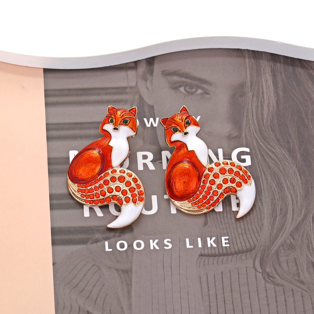 25g Weight Zinc Alloy Ear Needle Material 1 Pair Cartoon Style Fox Enamel Zinc Alloy Ear Studs