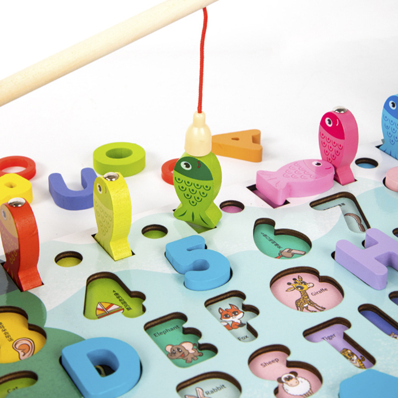 Diversión DE LOS NIÑOS letras y números madera a juego logarítmica bebé pesca forma cognición educación temprana juguetes educativos