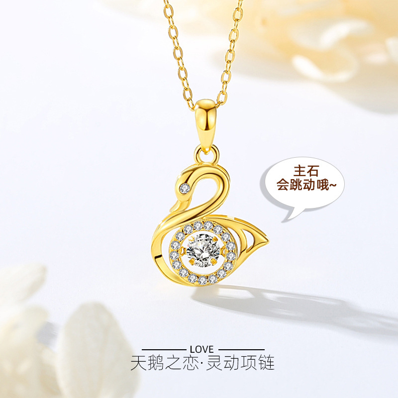 Amor cisne S925 collar de plata femenina corazón latiendo estilo japonés y coreano inteligente nuevo cisne cadena clavícula al por mayor