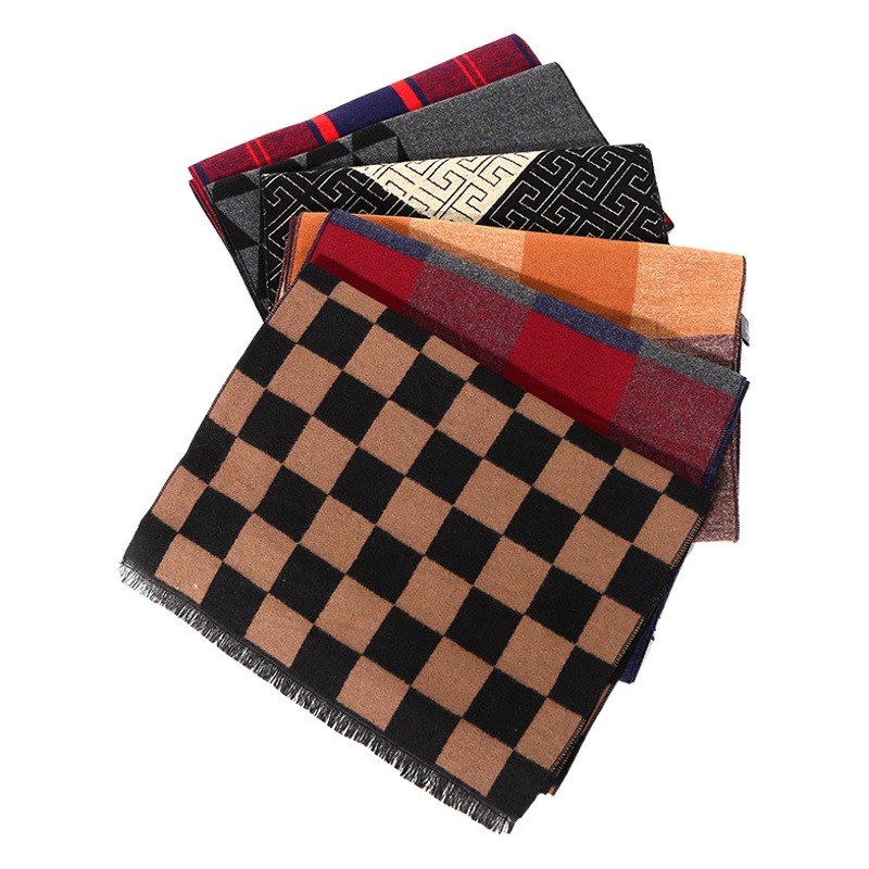 2023 new men's scarf European and American autumn and winter casual warm brushed men's scarf Plaid factory wholesale