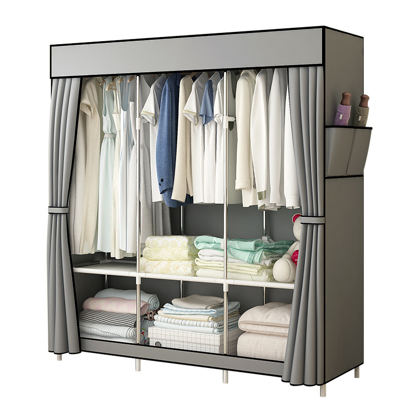 Armario simple dormitorio doméstico marco de acero dormitorio único armario de tela de alquiler de almacenamiento armario pequeño a prueba de polvo