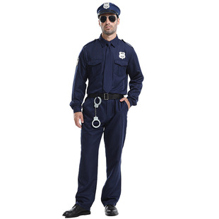Halloween Party Costume Men's Police Hero Cosplay Security Instructor Uniform Suit Detective Long Sleeve Suit