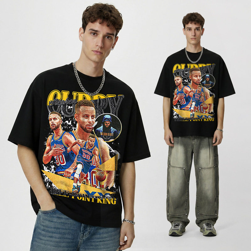 Cross-Border Retro 2022 New Curry Curry Character Pattern Printed Short-Sleeved T-Shirt European and American Trendy Tops Cross-Border Retro 2022 New Curry Curry Character Pattern Printed Short-Sleeved T-Shirt European and American Trendy Tops