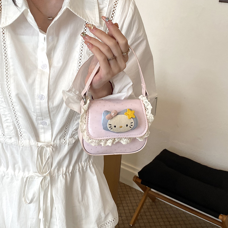Pequeño encaje fresco bolsos de chicas lindos gatitos niñas y niños bolsos de mochila con sequillas pequeñas estrellas bolsos de niños