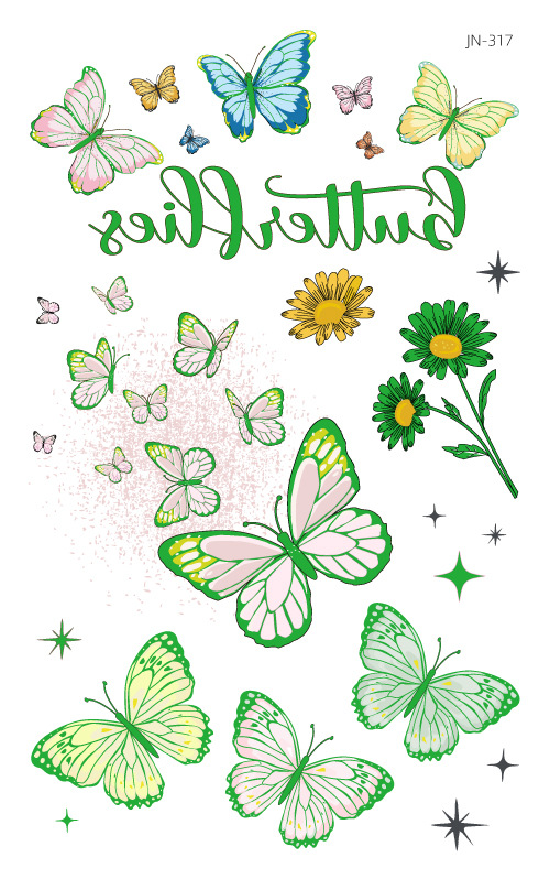 Venta caliente en el extranjero sudor impermeable luminoso dibujos animados lindo mariposa tatuaje pegatinas de larga duración protección ambiental luminosa tatuaje de los niños
