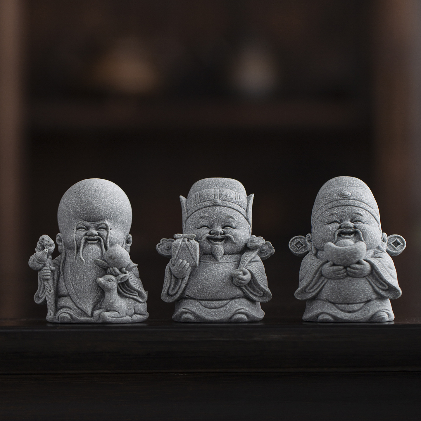 Green sandstone Fu Lu Shou (Three Star Gods of Fortune, Prosperity, and Longevity) ornament, home living room desktop decoration, handicraft, creative gift for the elderly's birthday.