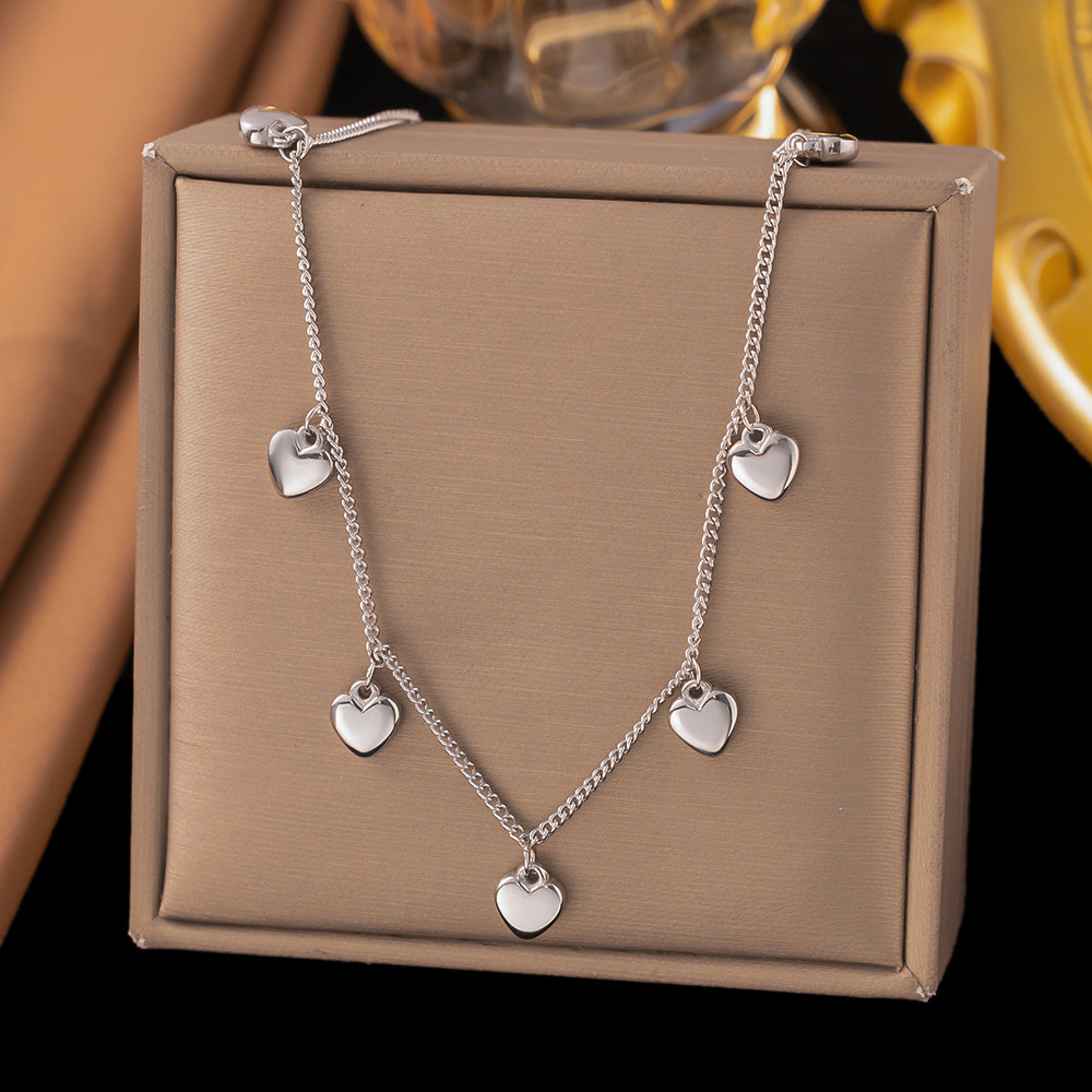 36【h357】seven hearts necklace steel color