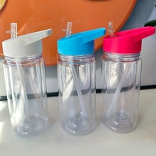 亚马逊双层闪粉吸管杯12OZ户外提手礼品塑料运动健身水壶登山水杯