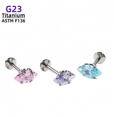 G23钛合金内螺旋钻头耳钉F136钛夹心渐变玫瑰切耳骨钉唇钉批发