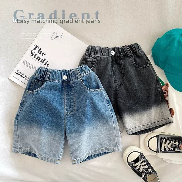 Children's Clothing 2026 Summer New Children's Pants Korean Style Gradient Color Denim Shorts Boys Trendy Five-Point Shorts Thin