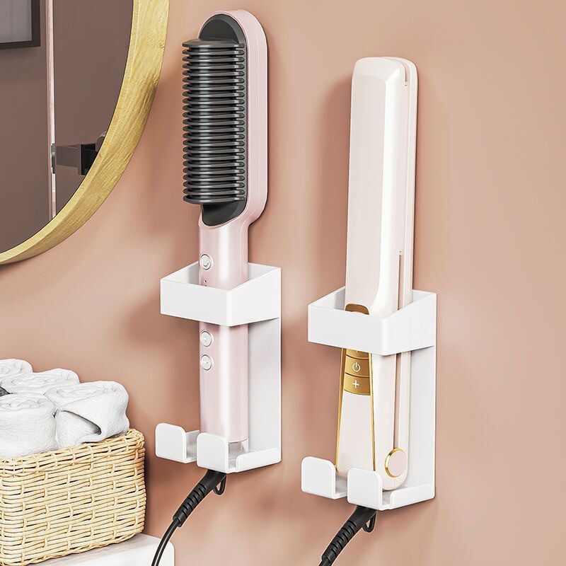 No-drill bathroom storage rack for combs, curling irons, straightening combs, hair straighteners, and storage boxes for bathroom walls