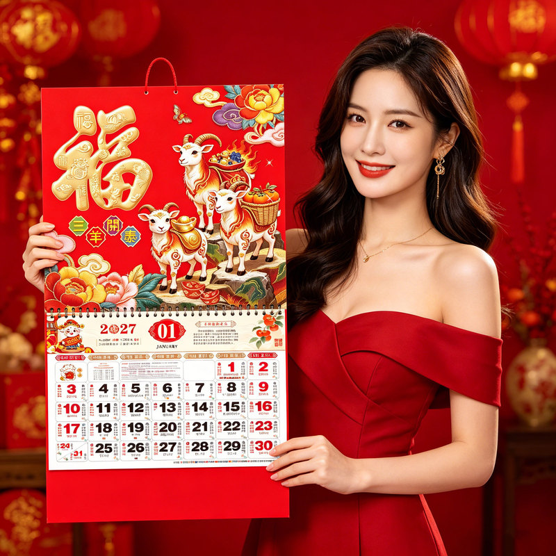 2027 Year of the Sheep Cross-Border Foreign Trade Calendar Custom New Style Fortune Calendar Wholesale International Holiday Monthly Calendar Customization 2027 Year of the Sheep Cross-Border Foreign Trade Calendar Custom New Style Fortune Calendar Wholesale International Holiday Monthly Calendar Customization